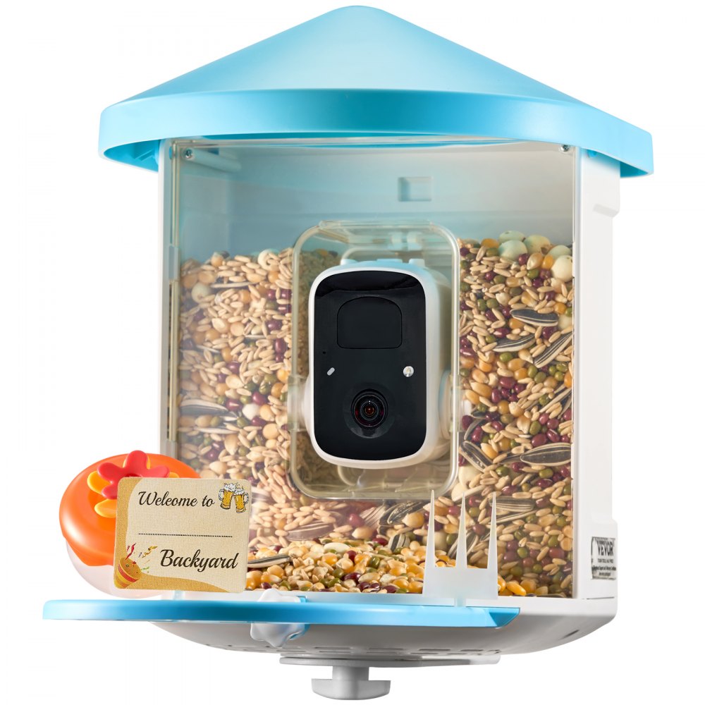 VEVOR Smart Bird Feeder with Camera, 2K HD AI Identify 10000+ Bird Species, Solar-Powered Bird Watching Camera with Auto Capture & Instant Notify, Wireless Outdoor Gift for Bird Lover (3 Solar Panels)