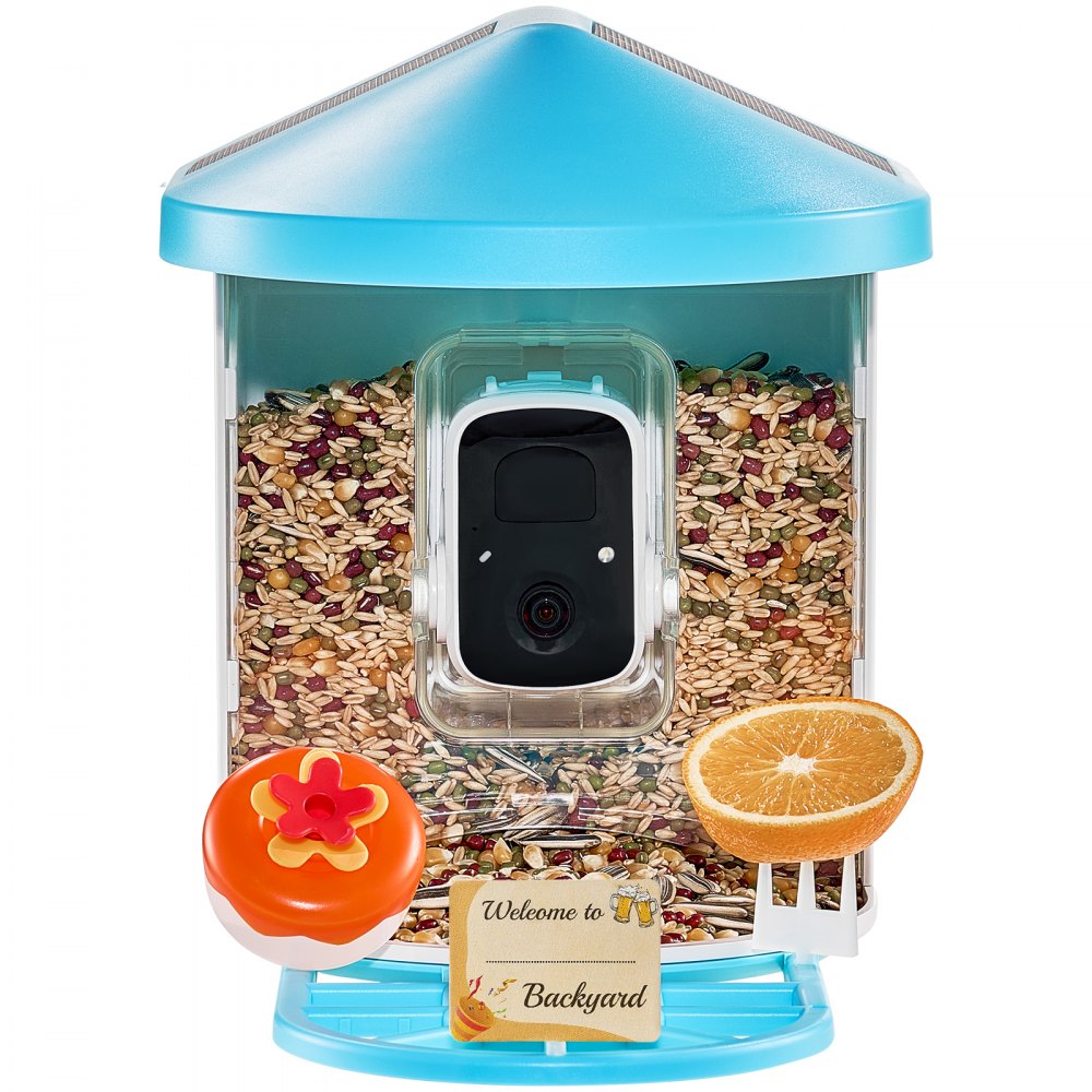 VEVOR Smart Bird Feeder with Camera, 2K HD AI Identify 10000+ Bird Species, Solar-Powered Bird Watching Camera with Auto Capture & Instant Notify, Wireless Outdoor Gift for Bird Lover (2 Solar Panels)