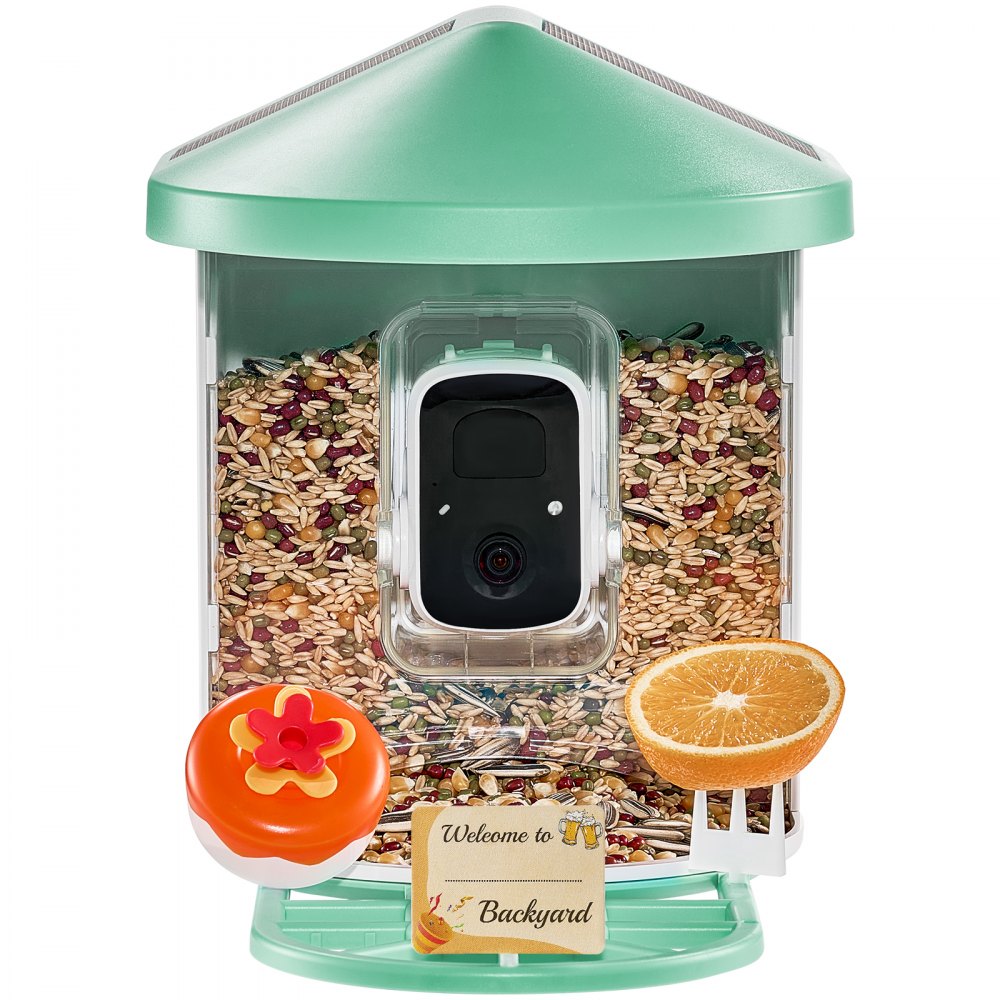 VEVOR Smart Bird Feeder with Camera, 2K HD AI Identify 10000+ Bird Species, Solar-Powered Bird Watching Camera with Auto Capture & Instant Notify, Wireless Outdoor Gift for Bird Lover (2 Solar Panels)