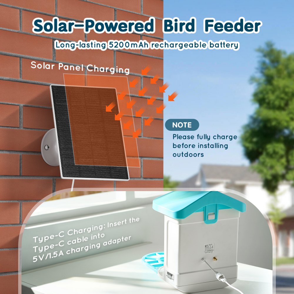 VEVOR Smart Bird Feeder with Camera, 2K HD AI Identify 10,000+ Bird Species, Solar-Powered Bird Watching Camera with Auto Capture & Instant Notify, Wireless Outdoor Ideal Gift for Bird Lovers (Green)