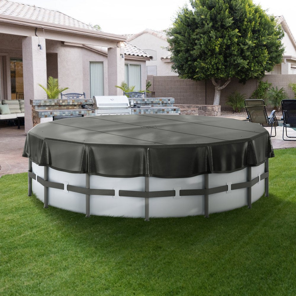 VEVOR 15 Ft Round Pool Cover, Solar Covers for Above Ground Pools, Safety Pool Cover with Drawstring Design, PVC Winter Pool Cover, Waterproof and Dustproof, Black