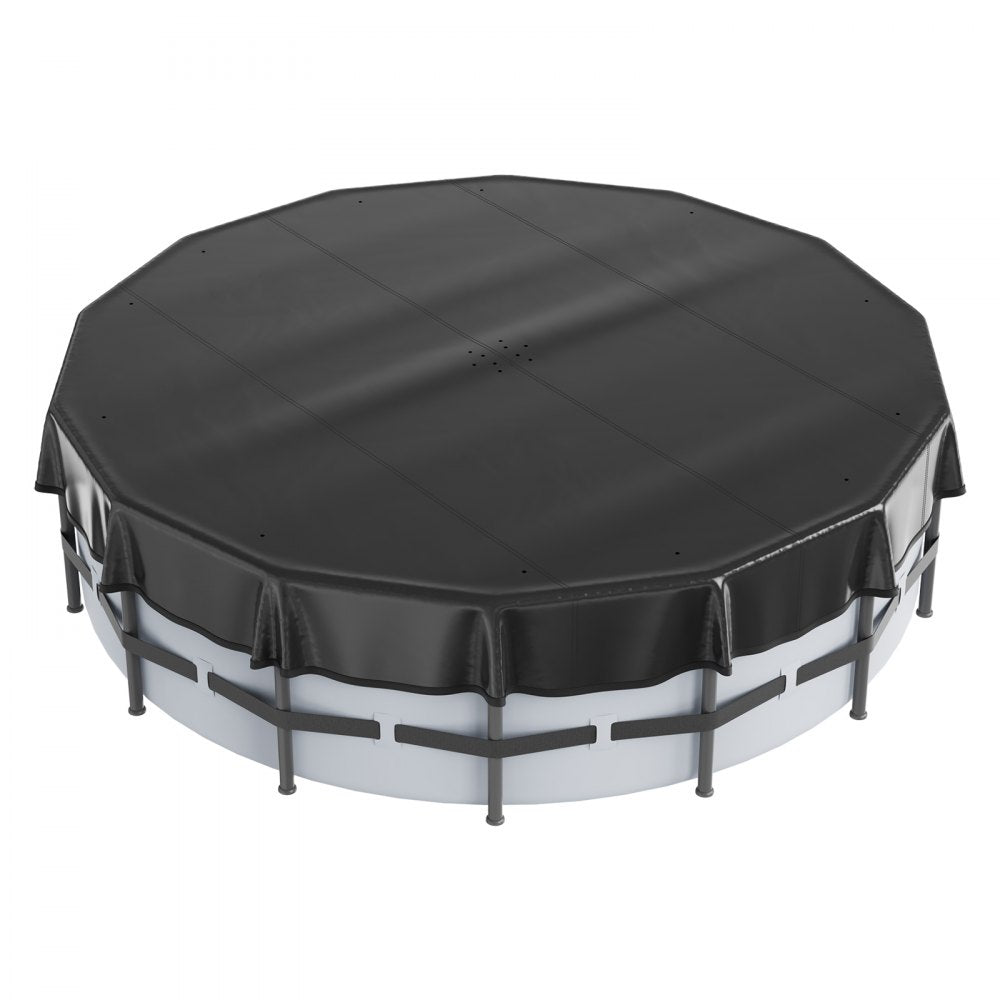 VEVOR 15 Ft Round Pool Cover, Solar Covers for Above Ground Pools, Safety Pool Cover with Drawstring Design, PVC Winter Pool Cover, Waterproof and Dustproof, Black