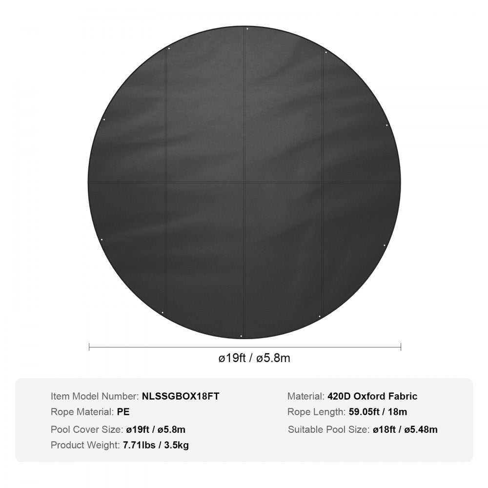 VEVOR 18 Ft Round Pool Cover, Solar Covers for Above Ground Pools, Safety Pool Cover with Drawstring Design, 420D Oxford Fabric Winter Pool Cover, Waterproof and Dustproof, Black