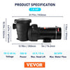 VEVOR Swimming Pool Pump 1.5HP 115V 1100W, Single Speed Pumps for Above Ground, Powerful Pool Pumps with Strainer Filter Basket, 5280 GPH Max. Flow, Certification of ETL for Security