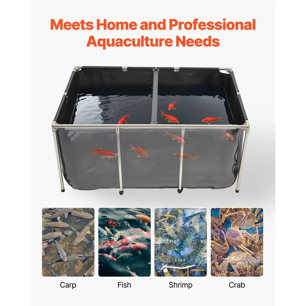 VEVOR Canvas Fish Pond, 270 Gal Above Ground Fish Pond, PVC Koi Tank with Clear Viewing Panel, Rectangular Goldfish Tank with Stainless Steel Frame & Drain Valve, for Breeding Koi, Irrigation(Black)
