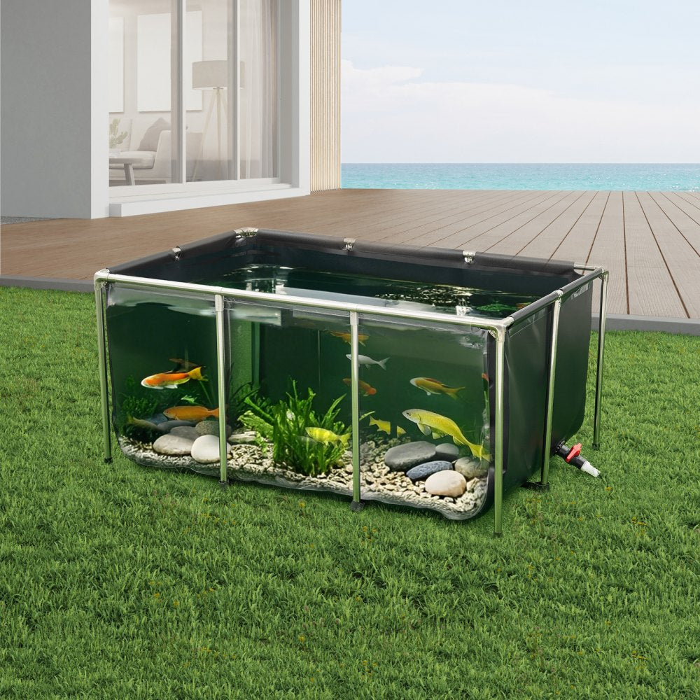 VEVOR Canvas Fish Pond, 270 Gal Above Ground Fish Pond, PVC Koi Tank with Clear Viewing Panel, Rectangular Goldfish Tank with Stainless Steel Frame & Drain Valve, for Breeding Koi, Irrigation(Black)