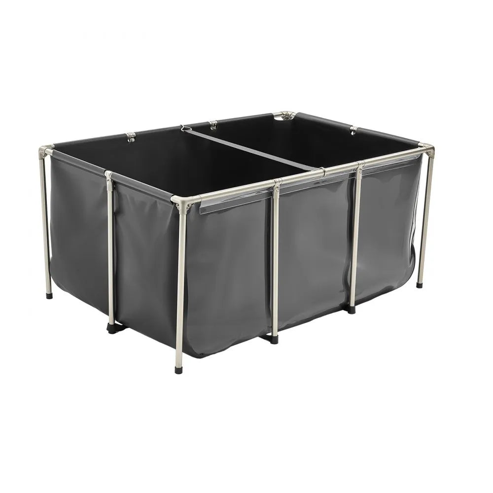 VEVOR Canvas Fish Pond, 270 Gal Above Ground Fish Pond, PVC Koi Tank with Clear Viewing Panel, Rectangular Goldfish Tank with Stainless Steel Frame & Drain Valve, for Breeding Koi, Irrigation(Black)