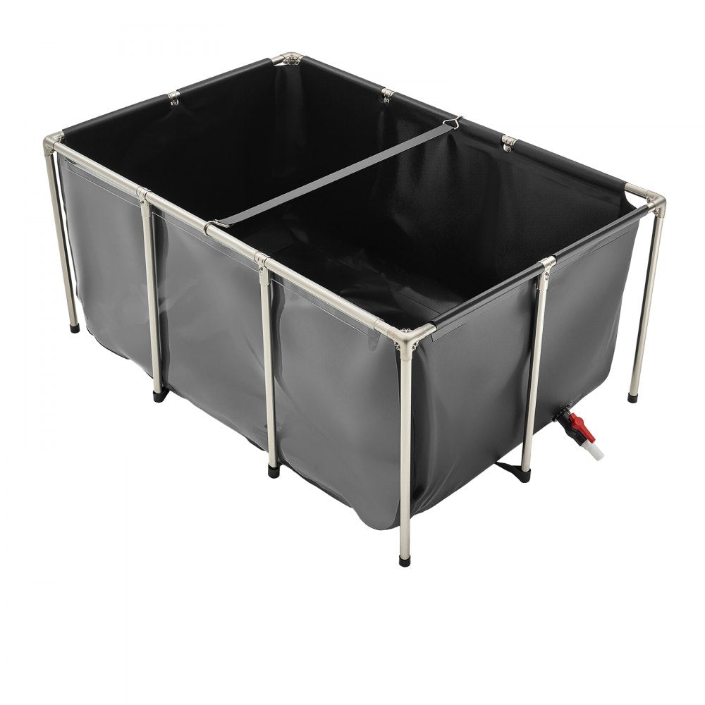 VEVOR Canvas Fish Pond, 270 Gal Above Ground Fish Pond, PVC Koi Tank with Clear Viewing Panel, Rectangular Goldfish Tank with Stainless Steel Frame & Drain Valve, for Breeding Koi, Irrigation(Black)