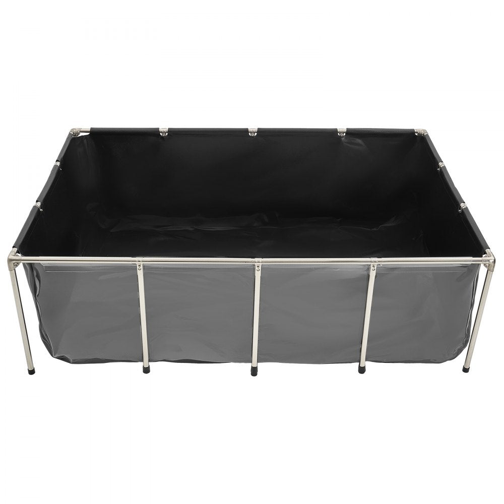 VEVOR Canvas Fish Pond, 470 Gal Above Ground Fish Pond, PVC Koi Tank with Clear Viewing Panel, Rectangular Goldfish Tank with Stainless Steel Frame & Drain Valve, for Breeding Koi, Irrigation(Black)