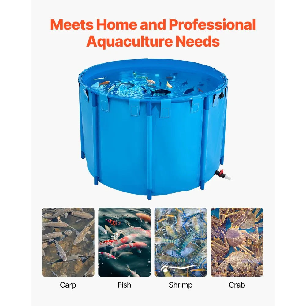 VEVOR Canvas Fish Pond, 448.8 Gal Capacity Above Ground Fish Pond, Foldable PVC Koi Tank, Round Goldfish Tank with Stable Frame and Drain Valve, for Aquaculture, Koi Breeding, and Irrigation (Blue)