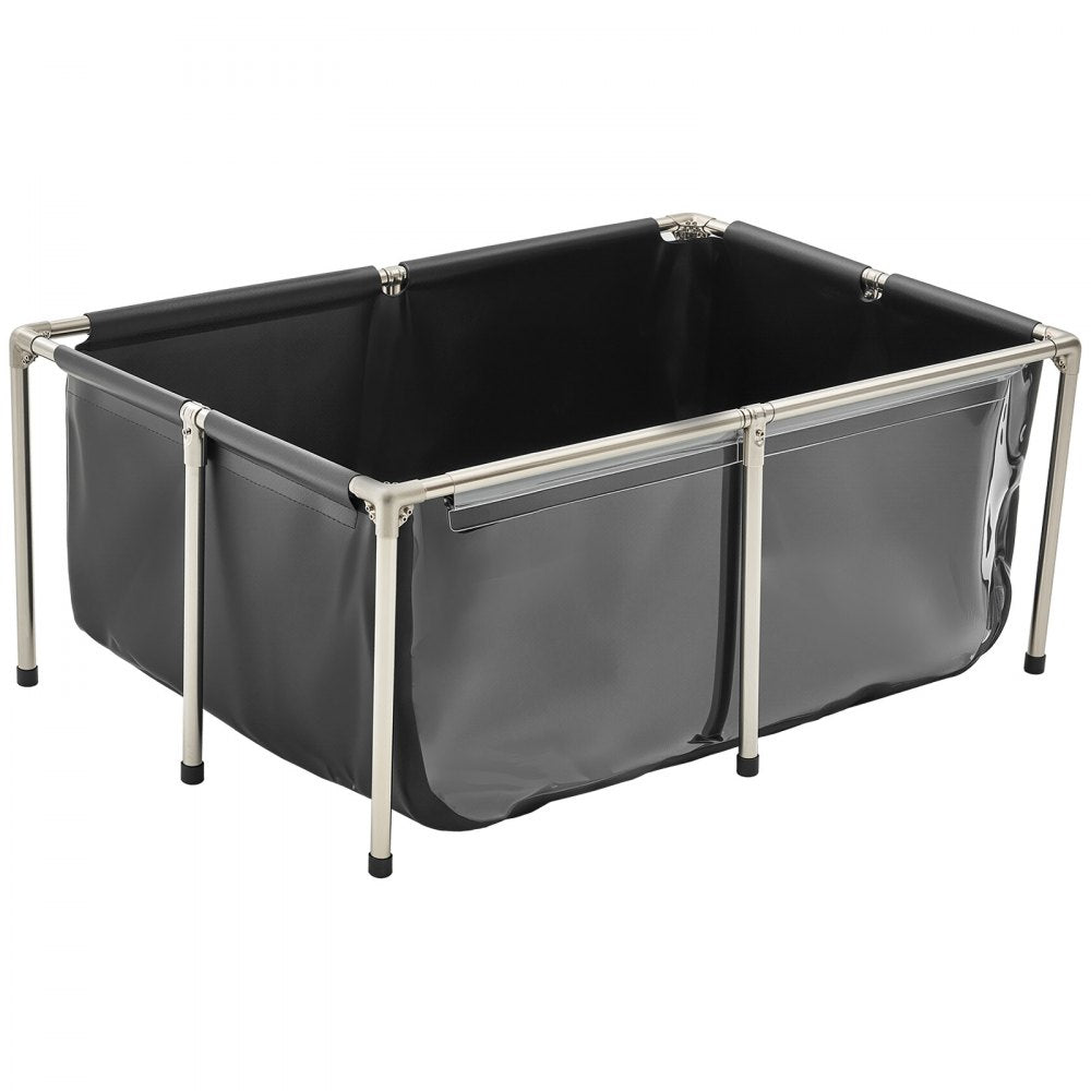 VEVOR Canvas Fish Pond, 126.8 Gal Above Ground Fish Pond, PVC Koi Tank with Clear Viewing Panel, Rectangular Goldfish Tank with Stainless Steel Frame & Drain Valve, for Breeding Koi, Irrigation(Black)