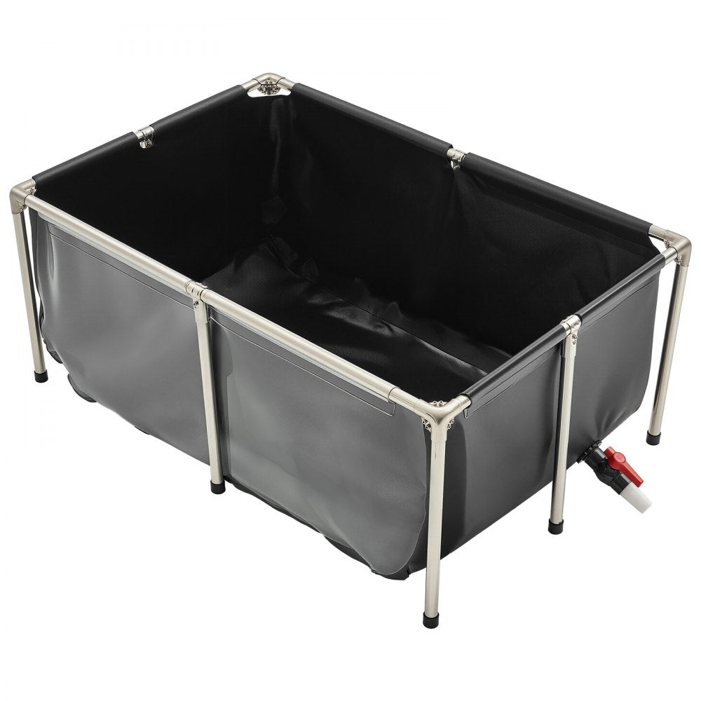 VEVOR Canvas Fish Pond, 126.8 Gal Above Ground Fish Pond, PVC Koi Tank with Clear Viewing Panel, Rectangular Goldfish Tank with Stainless Steel Frame & Drain Valve, for Breeding Koi, Irrigation(Black)