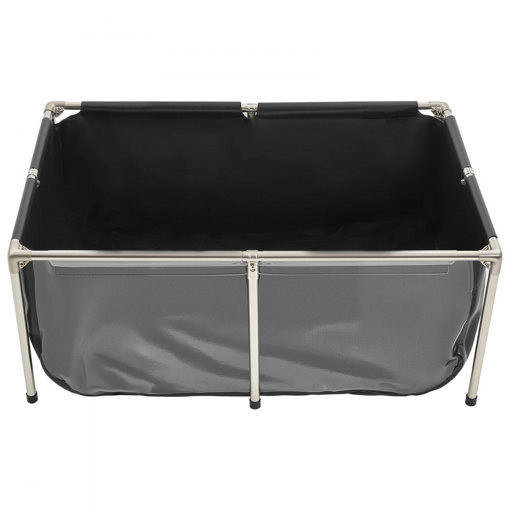 VEVOR Canvas Fish Pond, 126.8 Gal Above Ground Fish Pond, PVC Koi Tank with Clear Viewing Panel, Rectangular Goldfish Tank with Stainless Steel Frame & Drain Valve, for Breeding Koi, Irrigation(Black)