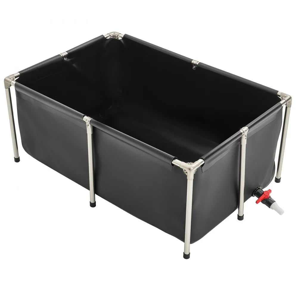 VEVOR Canvas Fish Pond, 126.8 Gal Above Ground Fish Pond, Foldable PVC Koi Tank, Rectangular Goldfish Tank with Stable Frame and Drain Valve, for Aquaculture, Koi Breeding, and Irrigation (Black)