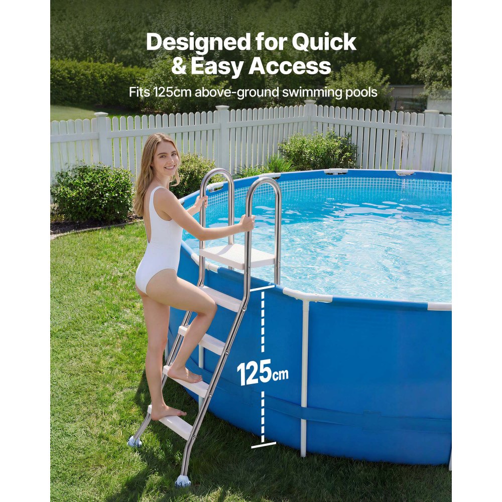 VEVOR Above Ground Pool Ladder, Stainless Steel A-Frame Swimming Pool Stairs for 49.2 in High Wall, 330 lbs Capacity Heavy Duty Entry/Exit Steps with Secure Non-Slip 4 Steps and Platform, Silver