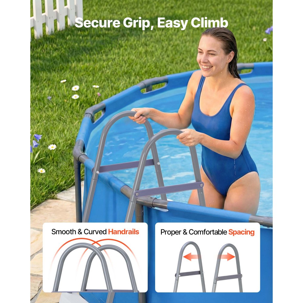 VEVOR Above Ground Pool Ladder, 3-Step Steel A-Frame Swimming Pool Stairs for 42 in High Wall, 300 lbs Capacity Entry/Exit Steps with Secure Non-Slip Sturdy Wide Step, Easy Setup, Gray & White