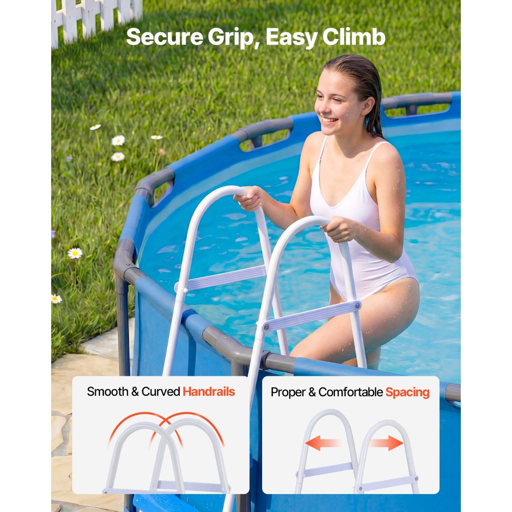 VEVOR Above Ground Pool Ladder, 3-Step Steel A-Frame Swimming Pool Stairs for 36 in High Wall, 300 lbs Capacity Entry/Exit Steps with Secure Non-Slip Sturdy Wide Step, Easy Setup, White & Blue