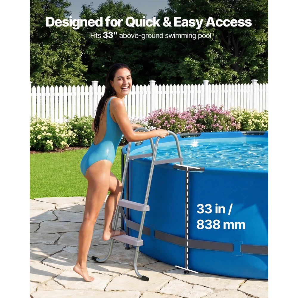 VEVOR Above Ground Pool Ladder, 2-Step Steel A-Frame Swimming Pool Stairs for 33 in High Wall, 300 lbs Capacity Entry/Exit Steps with Secure Non-Slip Sturdy Wide Step, Easy Setup Outdoor, Gray