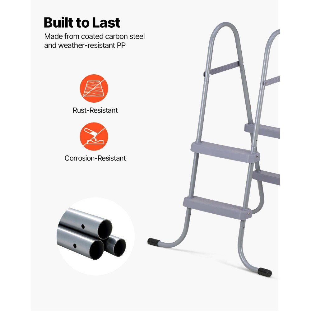VEVOR Above Ground Pool Ladder, 2-Step Steel A-Frame Swimming Pool Stairs for 33 in High Wall, 300 lbs Capacity Entry/Exit Steps with Secure Non-Slip Sturdy Wide Step, Easy Setup Outdoor, Gray