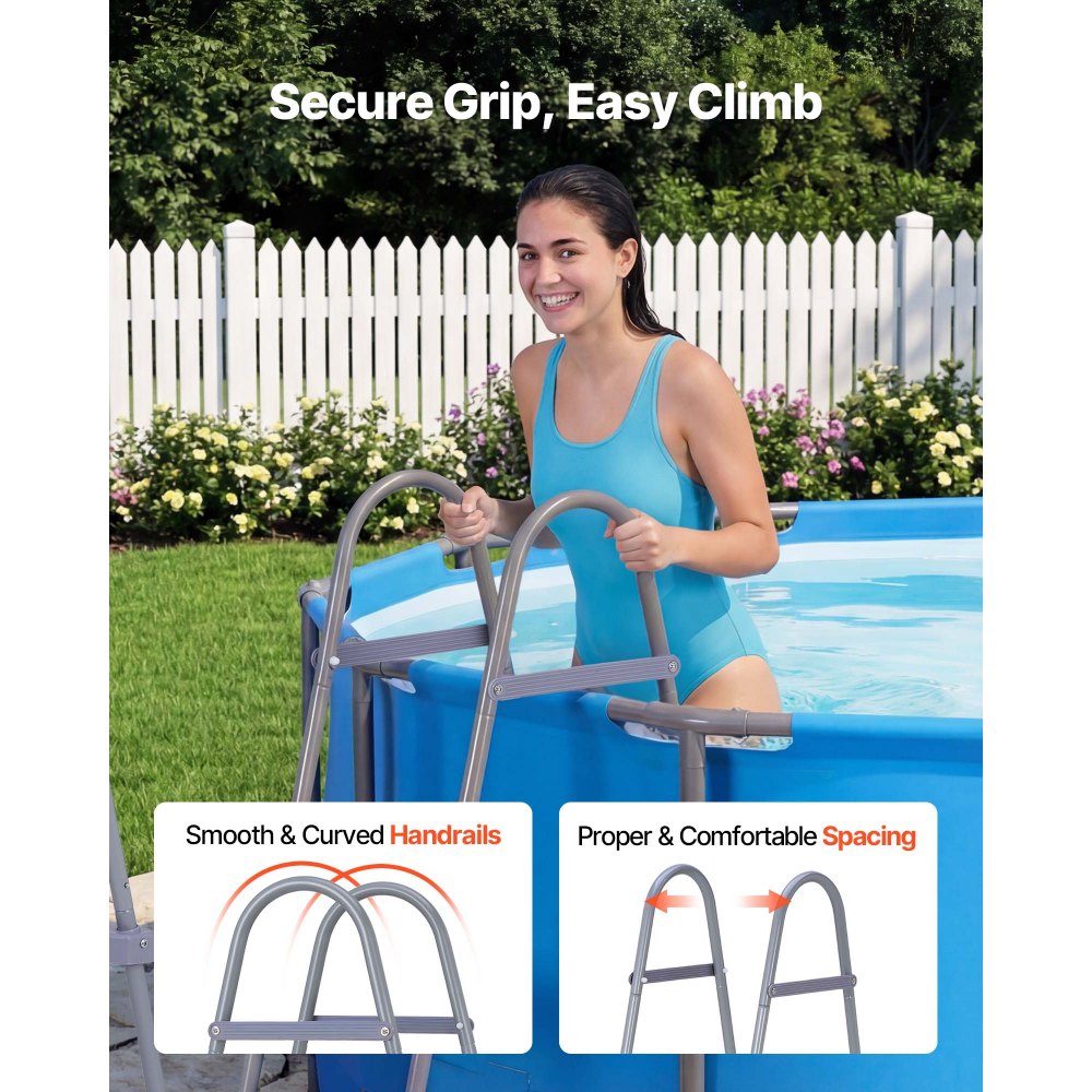 VEVOR Above Ground Pool Ladder, 2-Step Steel A-Frame Swimming Pool Stairs for 33 in High Wall, 300 lbs Capacity Entry/Exit Steps with Secure Non-Slip Sturdy Wide Step, Easy Setup Outdoor, Gray