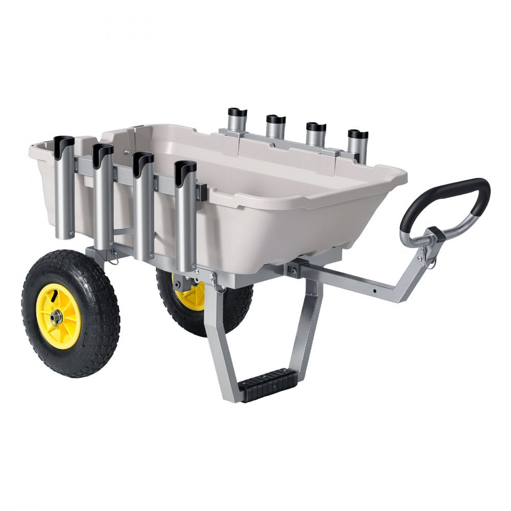 VEVOR Beach Fishing Cart, 200 lbs Load Capacity, Foldable Fishing Cart with Heavy-Duty Aluminum Alloy Frame, 13-Inch All-Terrain Tires, 8 Rod Holders, Strap, Easy to Clean, for Outdoor Camping Picnic
