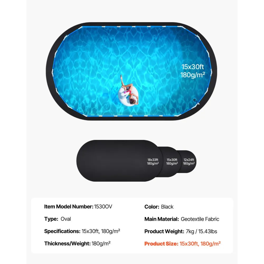 VEVOR Oval Pool Liner Pad, 15 x 30 ft Pool Liner Pad for Above Ground Swimming Pools, Extra-Thick Pool Mat, Prevents Punctures, Recycled Geotextile Material Underlayment Pad, Extend Liner Life