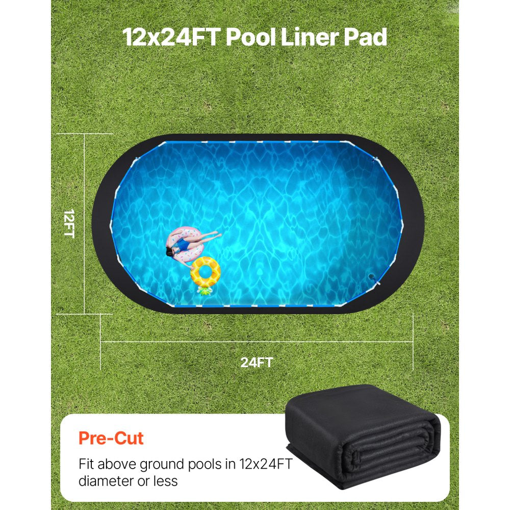 VEVOR Oval Pool Liner Pad, 12 x 24 ft Pool Liner Pad for Above Ground Swimming Pools, Extra-Thick Pool Mat, Prevents Punctures, Recycled Geotextile Material Underlayment Pad, Extend Liner Life