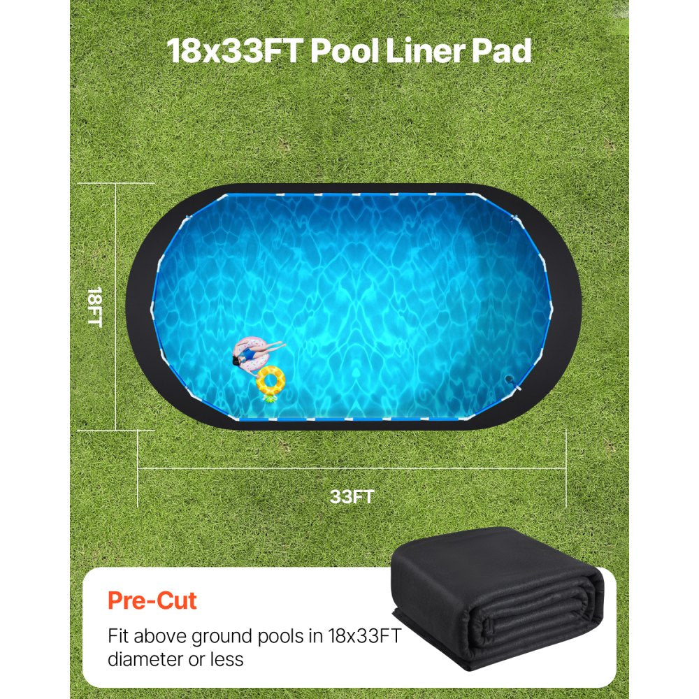 VEVOR Oval Pool Liner Pad, 18 x 33 ft Pool Liner Pad for Above Ground Swimming Pools, Extra-Thick Pool Mat, Prevents Punctures, Recycled Geotextile Material Underlayment Pad, Extend Liner Life