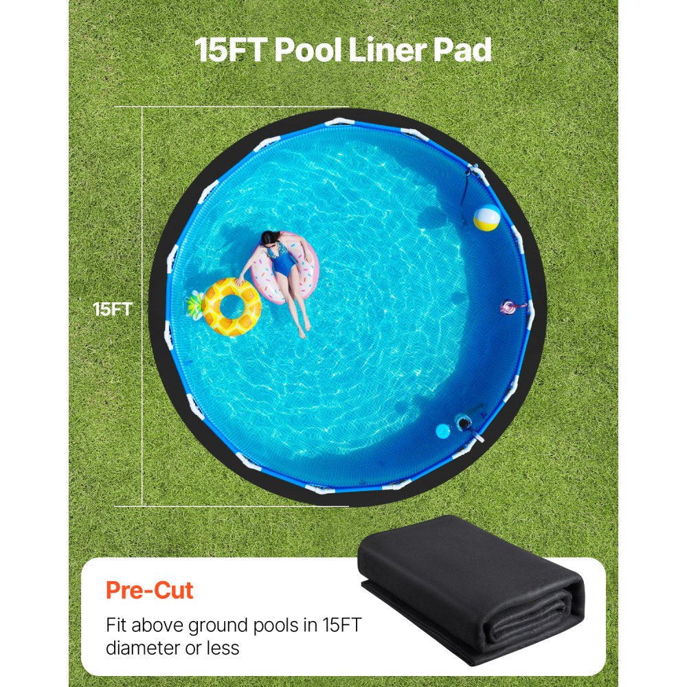 VEVOR 15ft Round Pool Liner Pad, Pool Liner Pad for Above Ground Swimming Pools, Extra-Thick Pool Mat, Prevents Punctures, Recycled Geotextile Material Underlayment Pad, Extend Liner Life