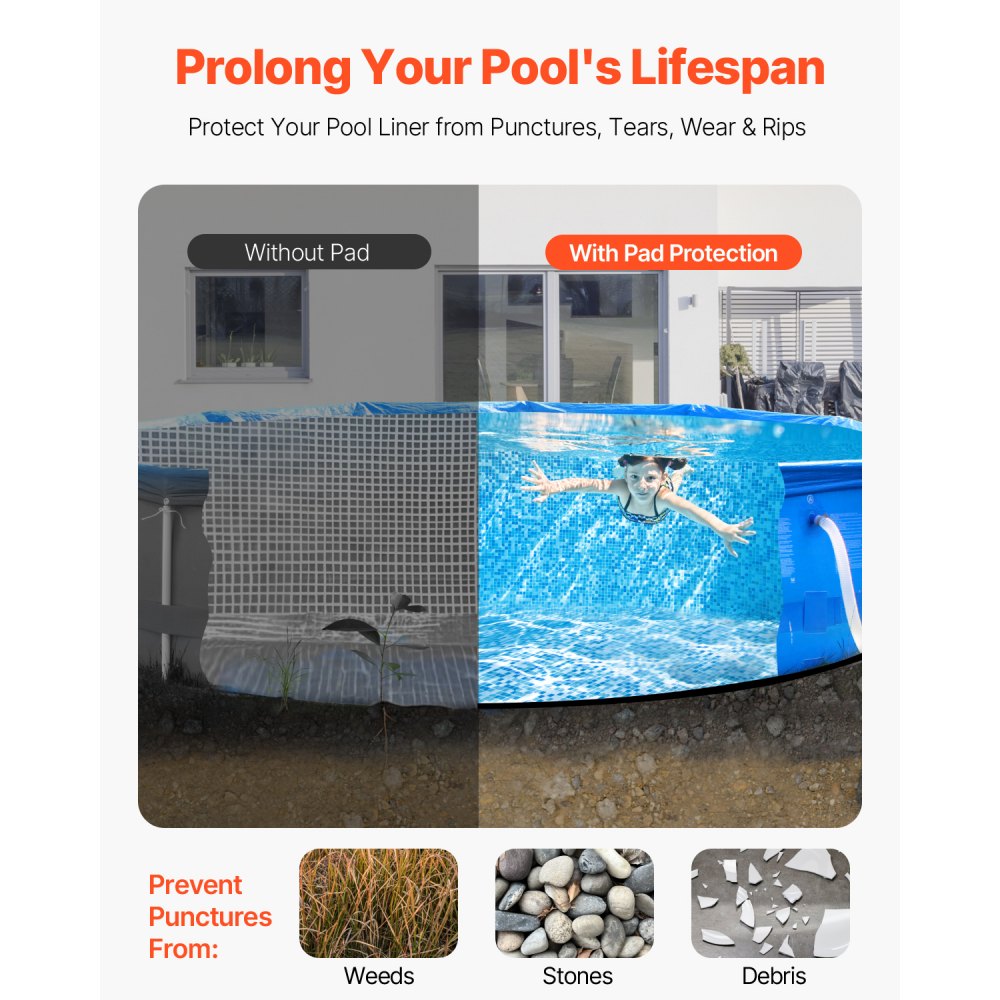 VEVOR 21ft Round Pool Liner Pad, Pool Liner Pad for Above Ground Swimming Pools, Extra-Thick Pool Mat, Prevents Punctures, Recycled Geotextile Material Underlayment Pad, Extend Liner Life