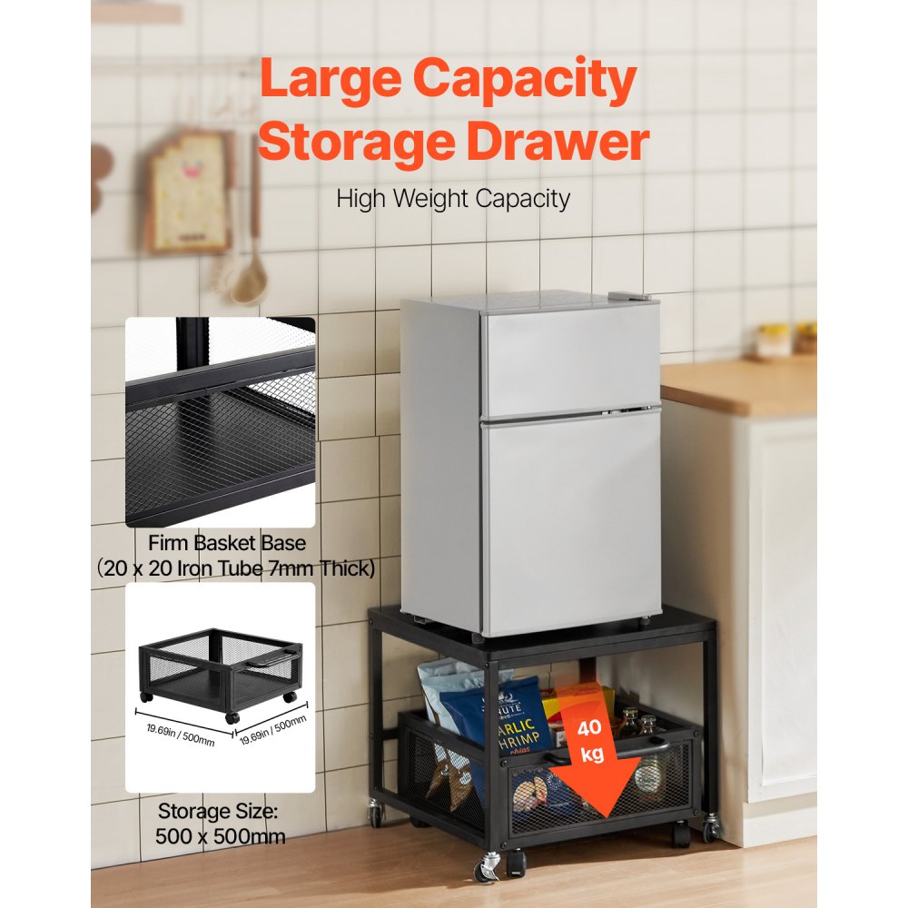 VEVOR Mini Fridge Stand with Storage, 198 lbs Mini Fridge Table with Movable Storage Cart & Swivel Wheels, Beverage Refrigerator Stand for Coffee Bar, Mini Fridge Organizer for Office Home Dorm, Black
