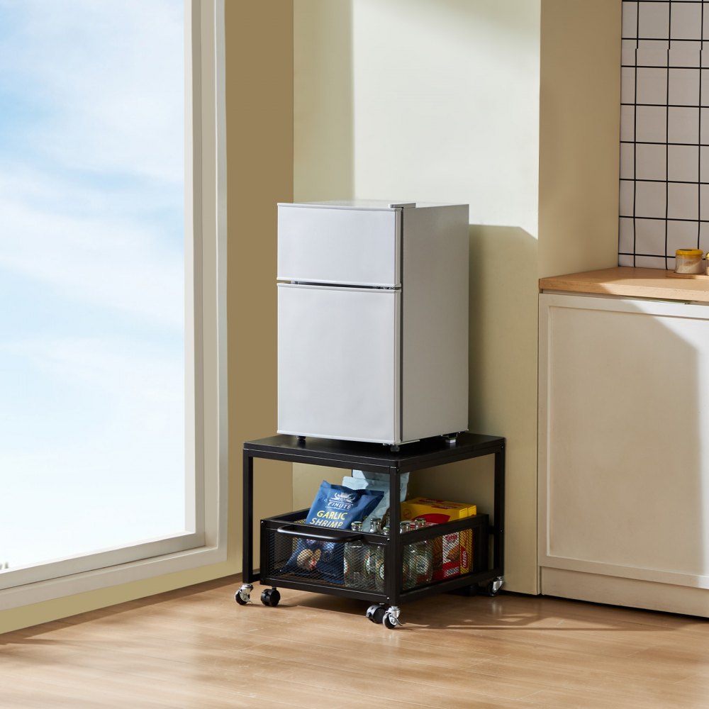 VEVOR Mini Fridge Stand with Storage, 198 lbs Mini Fridge Table with Movable Storage Cart & Swivel Wheels, Beverage Refrigerator Stand for Coffee Bar, Mini Fridge Organizer for Office Home Dorm, Black