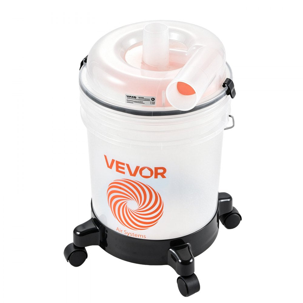 VEVOR Cyclone Dust Separator Kit, 5 Gallon Bucket Compact Dust Collector, 2 & 2-1/2 inch for Woodworking & Shop Wet/Dry Vacuums, with 3ft Hose, Elbow Adapter, Portable Casters, Translucent PP