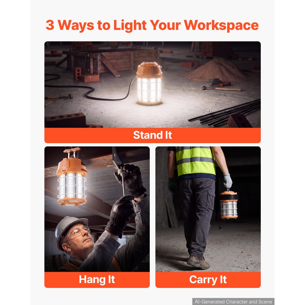 VEVOR LED Temporary Work Lights 100W 13000LM 5000K LED Construction Lights, Hanging Portable Linkable Jobsite Lighting, Daisy Chain 8 Units, 10 ft Power Cord, for Construction Sites, Workshop, 2 Pack