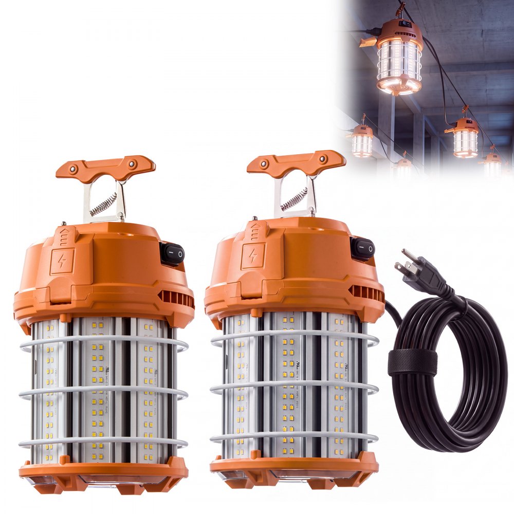 Vevor LED Temporary Work Lights 100W 13000LM 5000K Linkable Jobsite Lighting 2-Pack New