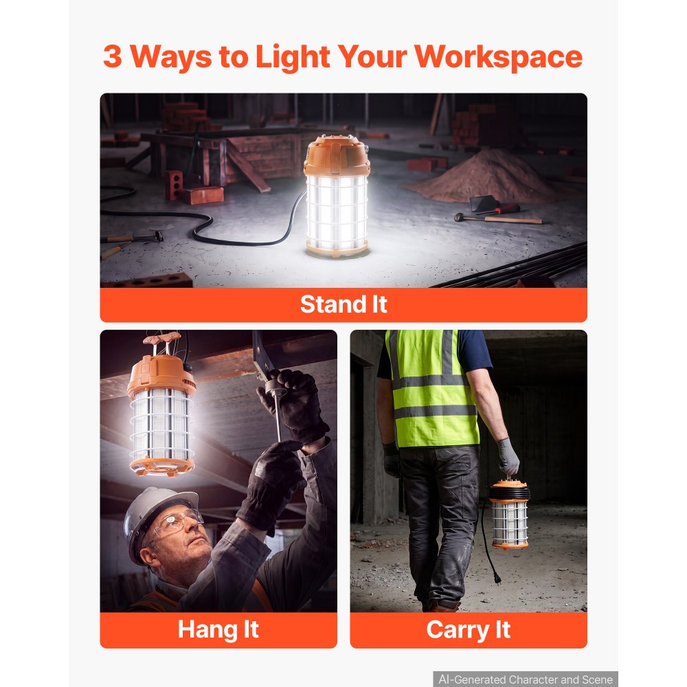 VEVOR LED Temporary Work Lights 150W 19500LM 5000K LED Construction Lights, Hanging Portable Linkable Jobsite Lighting, Daisy Chain 6 Units, 10 ft Power Cord, for Construction Sites, Workshop, 2 Pack