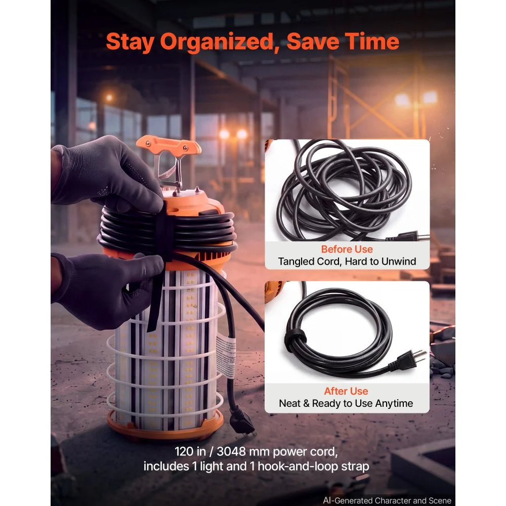 VEVOR LED Temporary Work Light 200W 26000LM 5000K LED Construction Light, Hanging Portable Linkable Jobsite Lighting, Daisy Chain 4 Units, 10 ft Power Cord, for Construction Sites, Workshop, 1 Pack