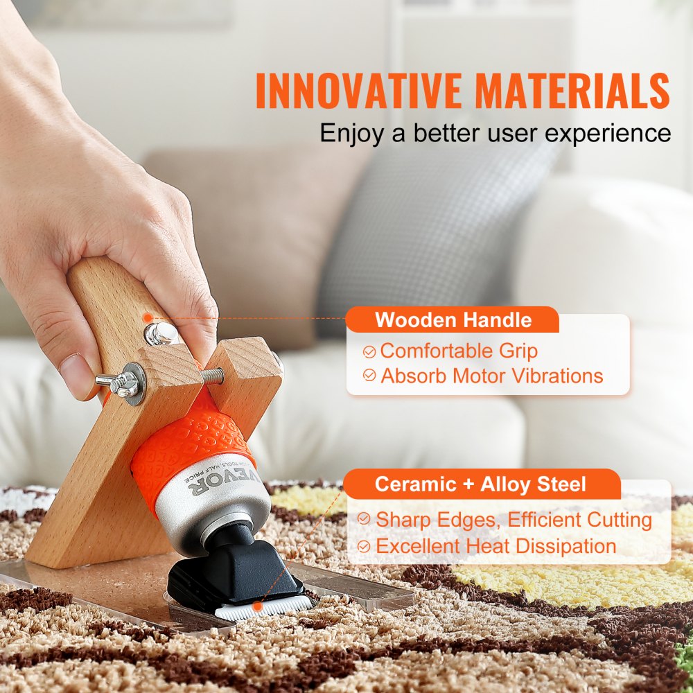 VEVOR Carpet Trimmer with Shearing Guide, 200W Electric Speed Adjustable Rug Carver, Wooden Handle Carpet Carving Clippers, Tufting Shears with 2 Blades, for Handmade Rug Cleaning and Tufted Rug