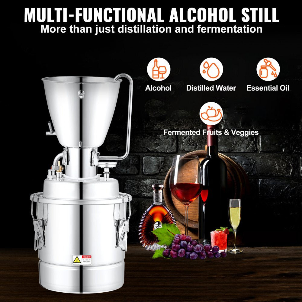 VEVOR Water Alcohol Distiller, 8 Gal/30 L, 304 Stainless Steel Still with 6-Lap Coil & Exhaust Port, Home Distillery Kit with Thermometer Pump, Oxygen-Free Steaming for Purer Whiskey Brandy Essential