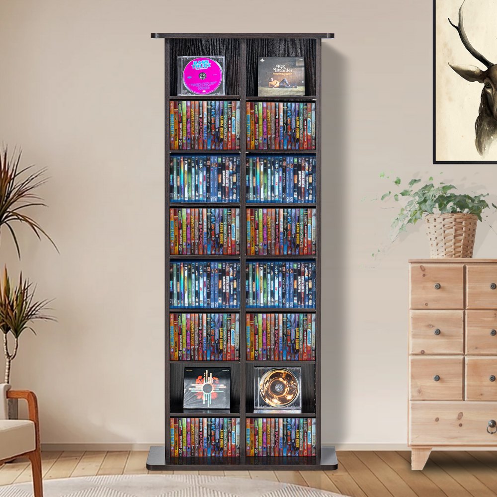 VEVOR Media Storage Cabinet, 8-layer DVD Shelf Holds up to 464 CDs, Adjustable CD Shelves 16 Compartments, Protects & Organizes Music, Movie, Video Games or Memorabilia Collections, Espresso