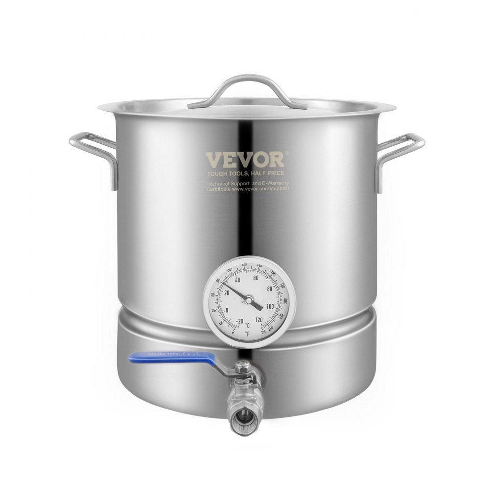 VEVOR Stainless Steel Kettle, 5 GALLON Brewing Pot, Tri Ply Bottom for Beer, Brew Kettle Pot, Home Brewing Supplies Includes Lid, Handle, Thermometer, Ball Valve Spigot, Filter, Filter Tray