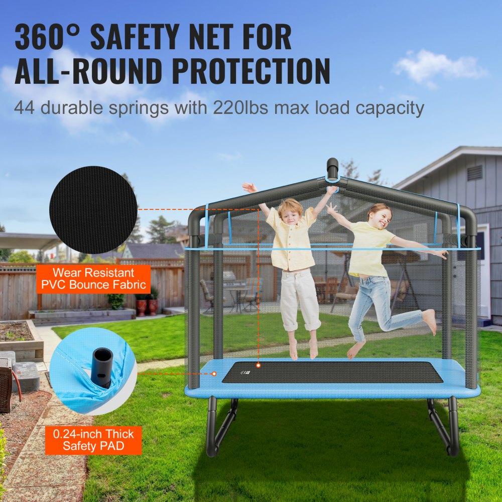 VEVOR 6FT Trampoline for Kids, 72" Indoor/Outdoor Toddlers Trampoline, Mini Baby Trampoline with Safety Enclosure Net, Gymnastics Bar, Hammock, Recreational Trampoline Birthday Gift for 3+ Years Kids