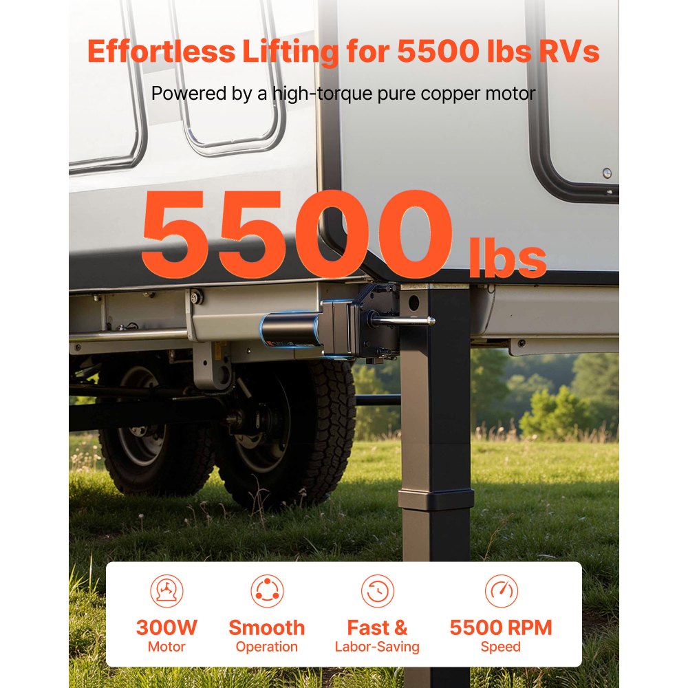 VEVOR RV 5th Wheel Landing Gear Motor, Replaces LG-142178, 5500 lbs Capacity, 300W RV Fifth Wheel Power Landing Gear Motor Compatible with Lippert Venture, Atwood, Stromberg Carlson Systems, Black