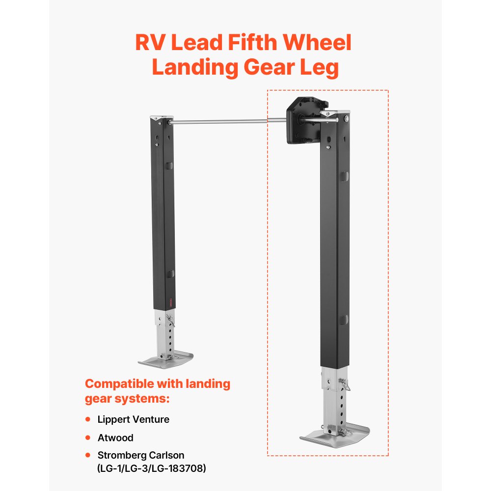 VEVOR RV Lead Fifth Wheel Landing Gear Leg 179013, 32.5-Inch 5th Wheel Landing Gear Universal Replacement Compatible with Lippert Venture, Atwood, Stromberg Carlson Systems, with Pin and Base, Black