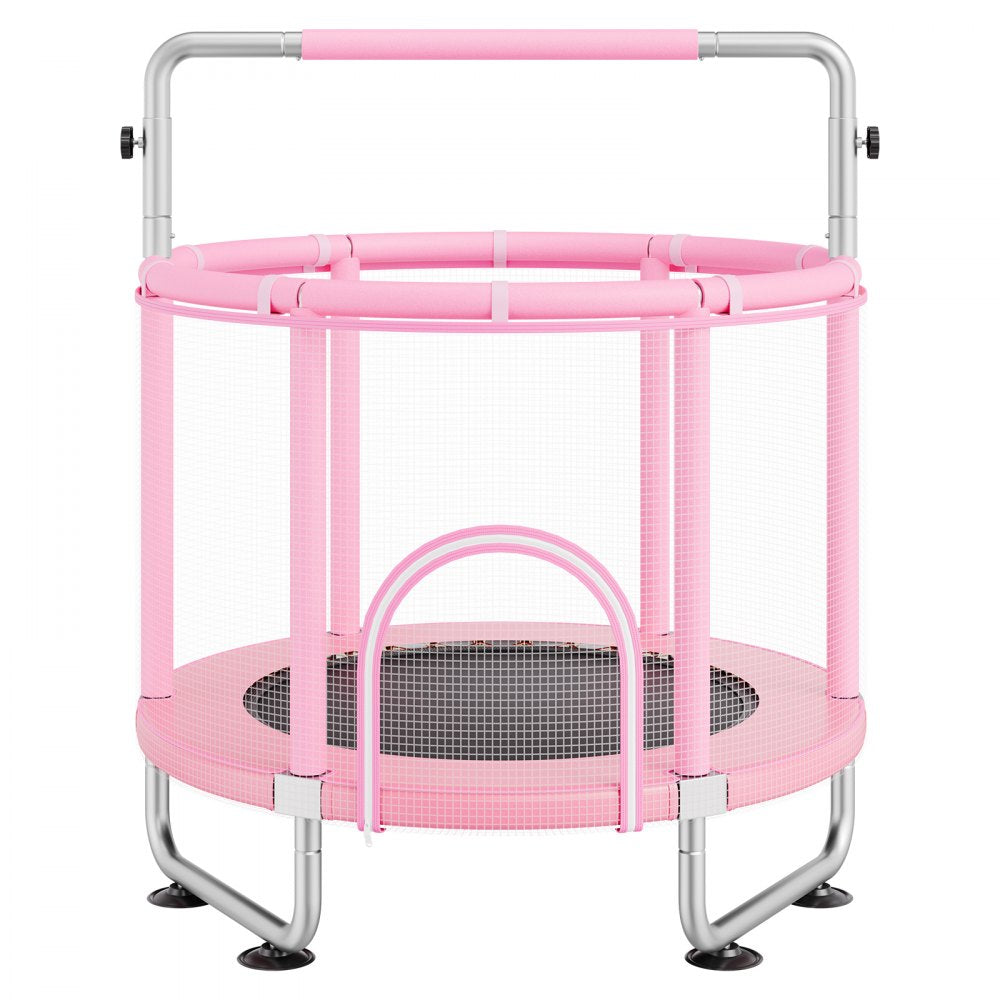 VEVOR 55" Kids Trampoline, 4.6FT Indoor Outdoor Trampoline, Mini Toddler Recreational Trampolinewith Safety Enclosure Net and Basketball Hoop, Birthday Gifts Christmas Toys for 3+ Years Children, Pink