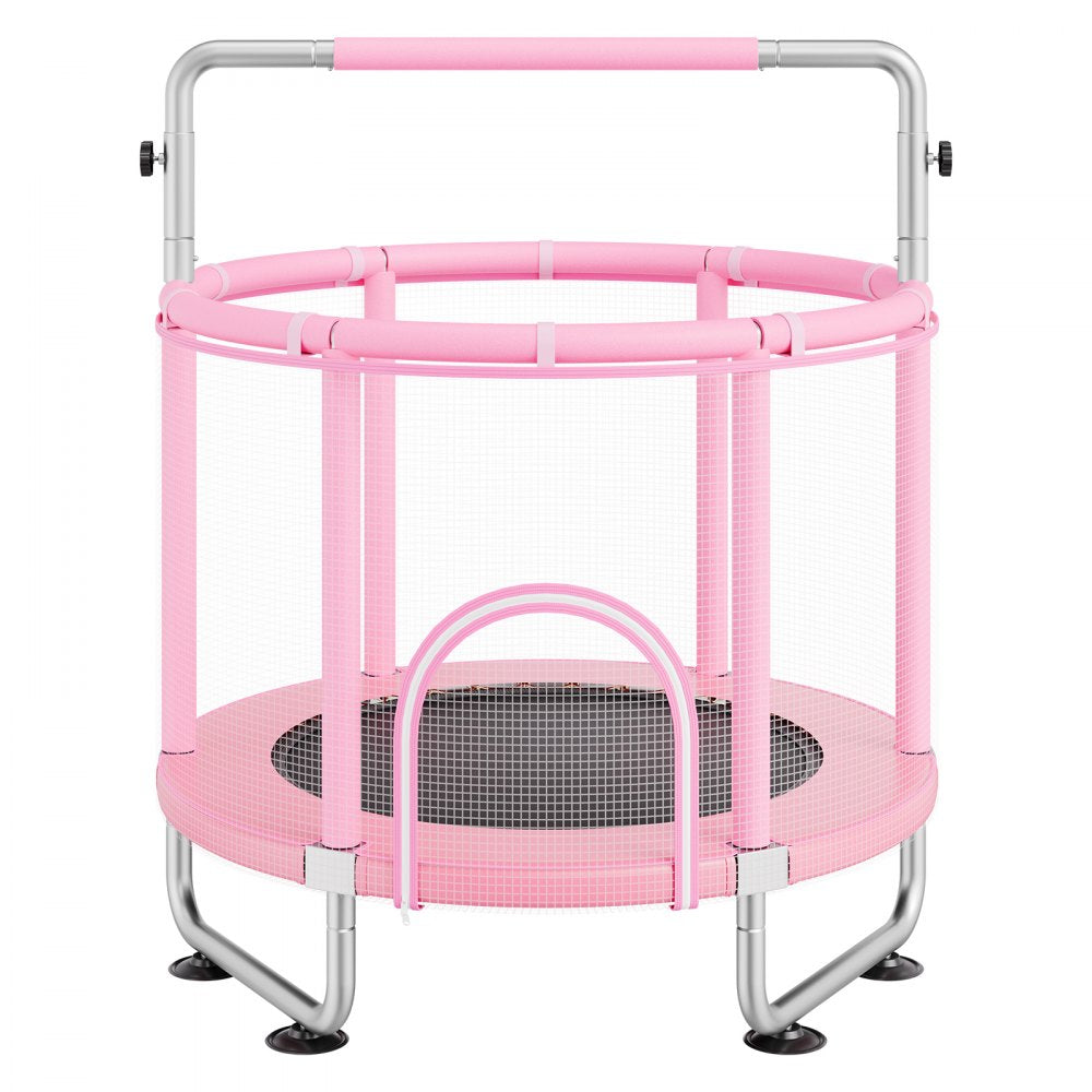 VEVOR 55" Kids Trampoline, 4.6FT Indoor Outdoor Trampoline, Mini Toddler Recreational Trampolinewith Safety Enclosure Net and Basketball Hoop, Birthday Gifts Christmas Toys for 3+ Years Children, Pink