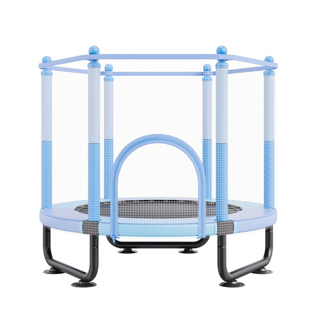 VEVOR 60" Kids Trampoline, 5FT Indoor Outdoor Trampoline, Mini Toddler Recreational Trampolinewith Safety Enclosure Net and Basketball Hoop, Birthday Gifts Christmas Toys for 3+ Years Children, Blue