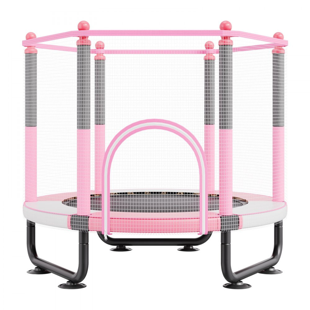 VEVOR 60" Kids Trampoline, 5FT Indoor Outdoor Trampoline, Mini Toddler Recreational Trampolinewith Safety Enclosure Net and Basketball Hoop, Birthday Gifts Christmas Toys for 3+ Years Children, Pink