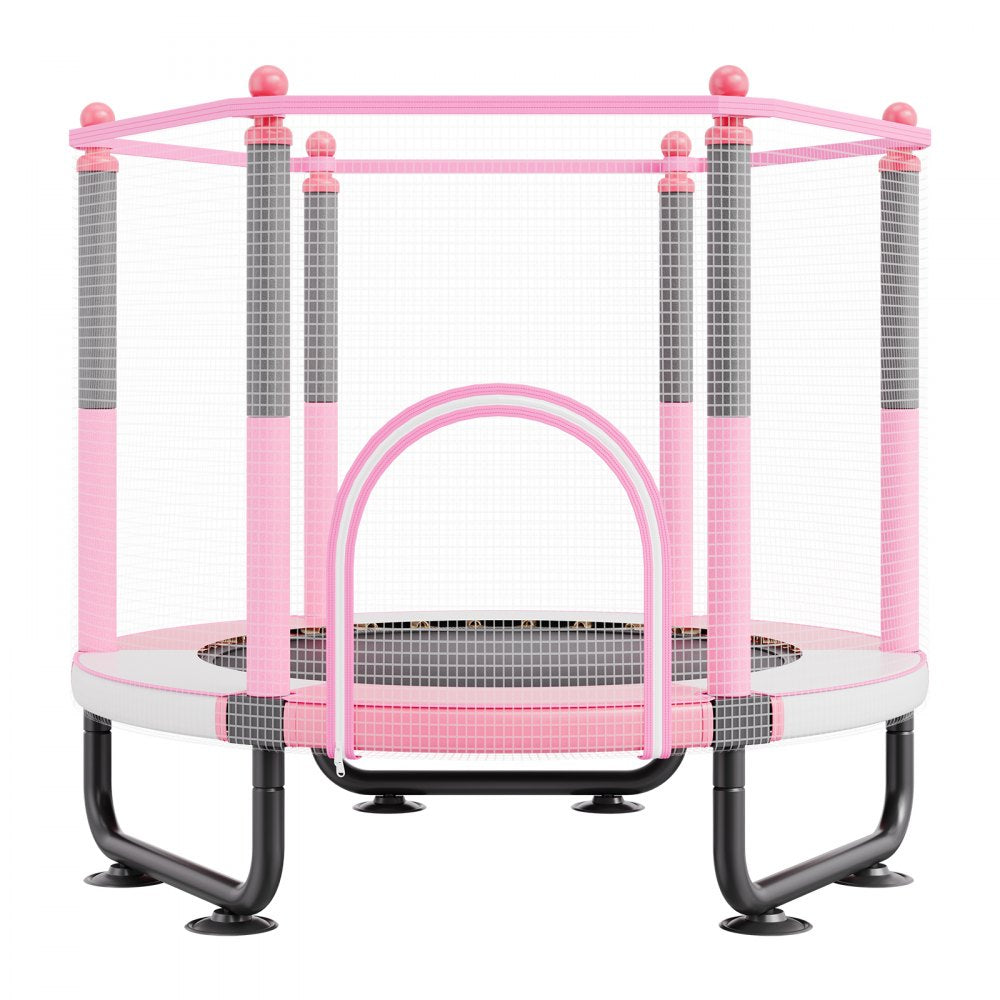 VEVOR 60" Kids Trampoline, 5FT Indoor Outdoor Trampoline, Mini Toddler Recreational Trampolinewith Safety Enclosure Net and Basketball Hoop, Birthday Gifts Christmas Toys for 3+ Years Children, Pink
