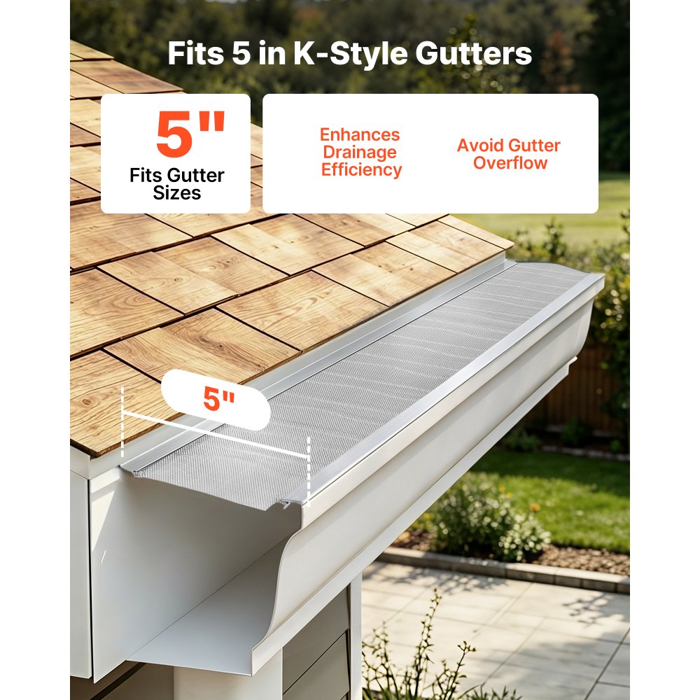 VEVOR Gutter Guard, 5 in Aluminum Gutter Cover with Stainless Steel Micro Mesh, Heavy-Duty 48ft Length, 0.04in Thick, Leaf Guard for Debris and Pine Needles, Easy DIY Install, Screws Included, 12 PCS